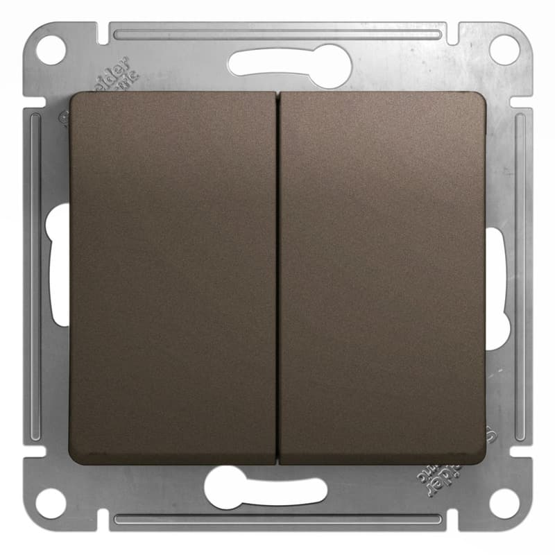 Выключатель проходной двухклавишный Schneider Electric Glossa цвет шоколад GSL000865