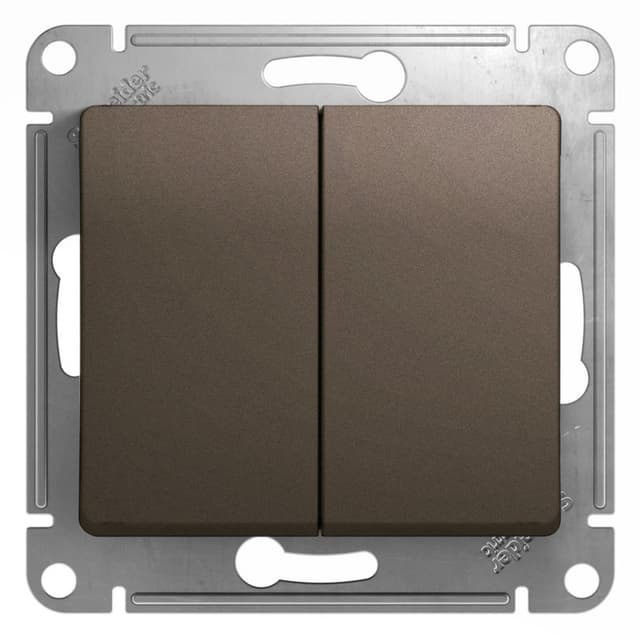 Выключатель проходной двухклавишный Schneider Electric Glossa цвет шоколад GSL000865