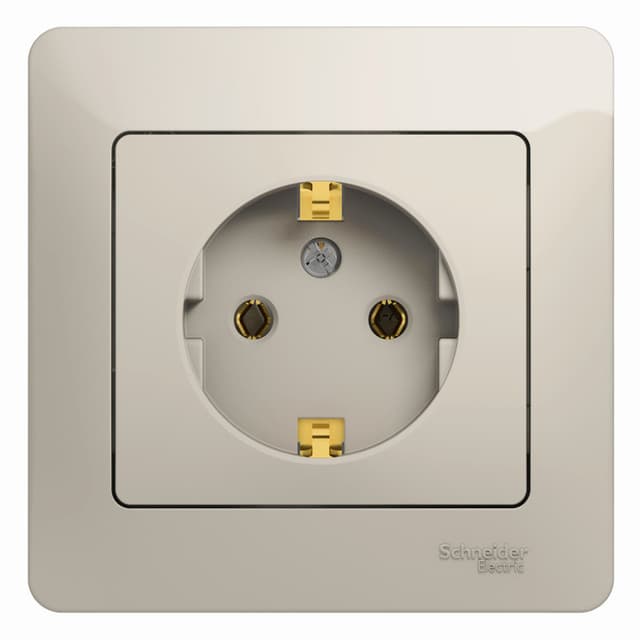 Розетка Schneider Electric Glossa молочный цвет с заземлением и рамкой в комплекте GSL000942