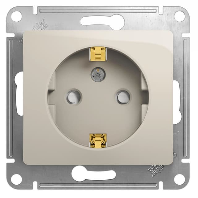 Розетка с заземлением и защитными шторками Schneider Electric Glossa молочный цвет GSL000945