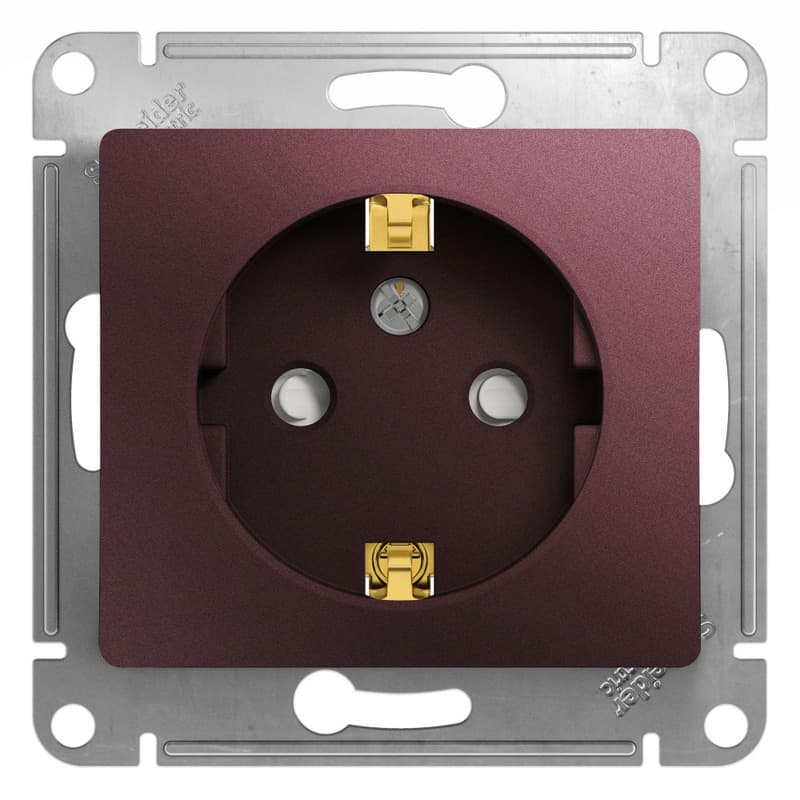 Розетка с заземлением и защитными шторками Schneider Electric Glossa баклажановый цвет GSL001145