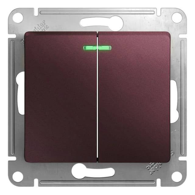 Выключатель двухклавишный с подсветкой Schneider Electric Glossa баклажановый цвет GSL001153