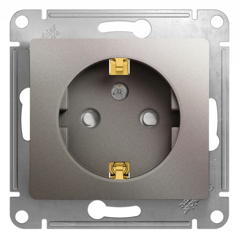 Розетка с заземлением и защитными шторками Schneider Electric Glossa цвет платина GSL001245