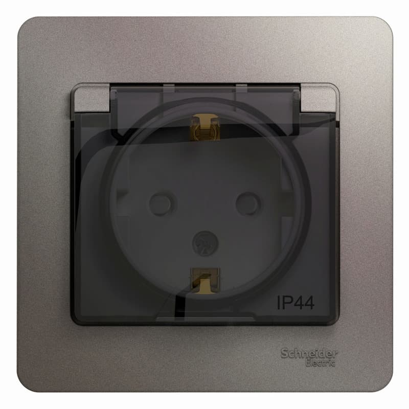 Розетка Schneider Electric Glossa цвет платина с крышкой, шторками и рамкой GSL001248