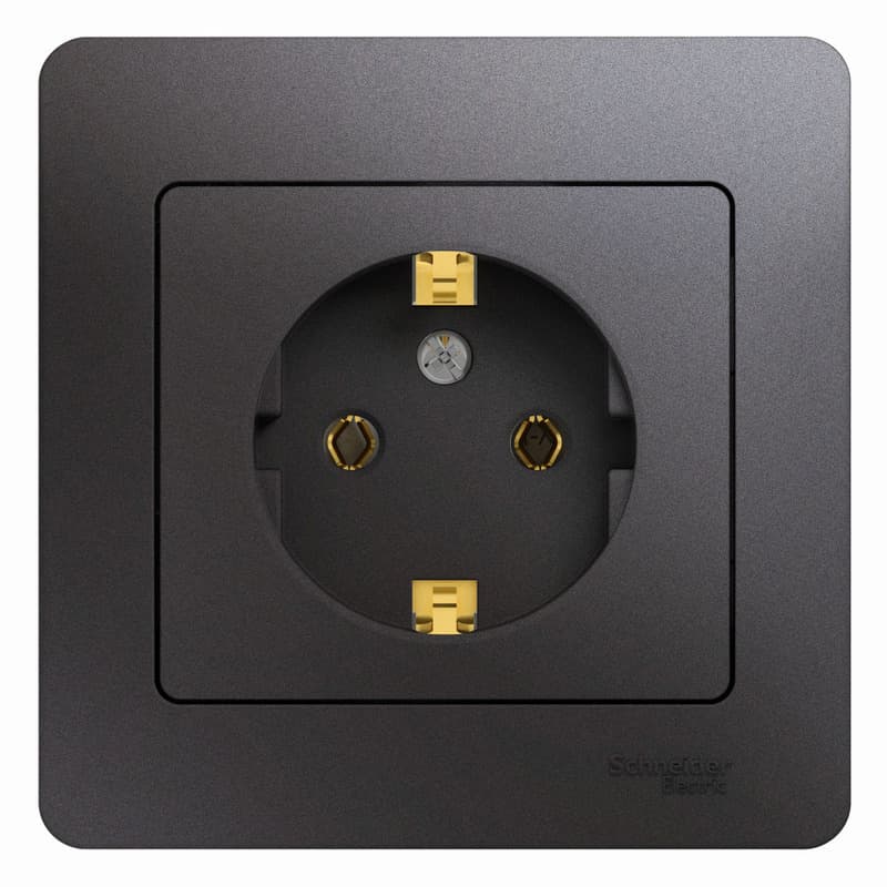 Розетка Schneider Electric Glossa цвет графит с заземлением и рамкой в комплекте GSL001342