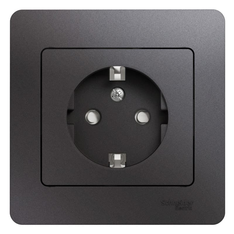 Розетка Schneider Electric Glossa цвет графит с заземлением, защитными шторками и рамкой GSL001344