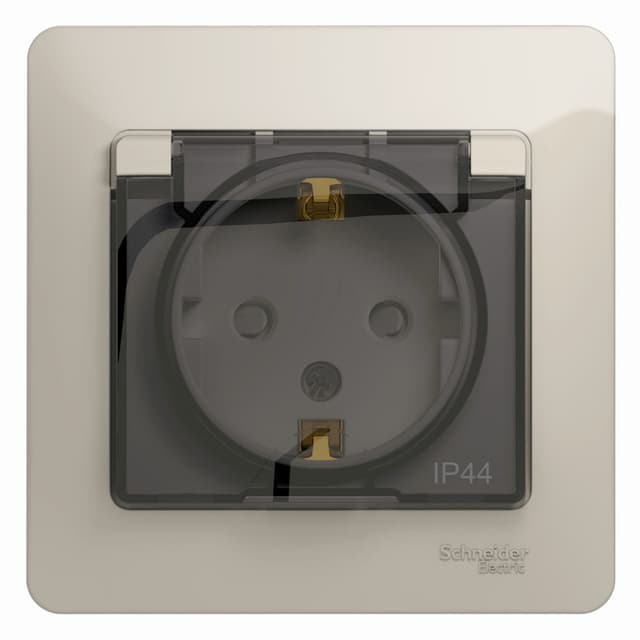 Розетка Schneider Electric Glossa молочный цвет с крышкой, шторками и рамкой GSL000948