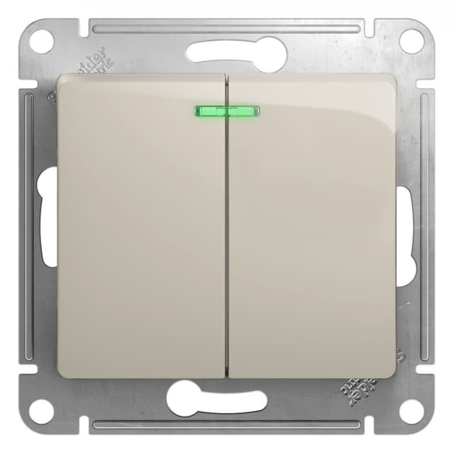 Выключатель двухклавишный с подсветкой Schneider Electric Glossa молочный цвет GSL000953