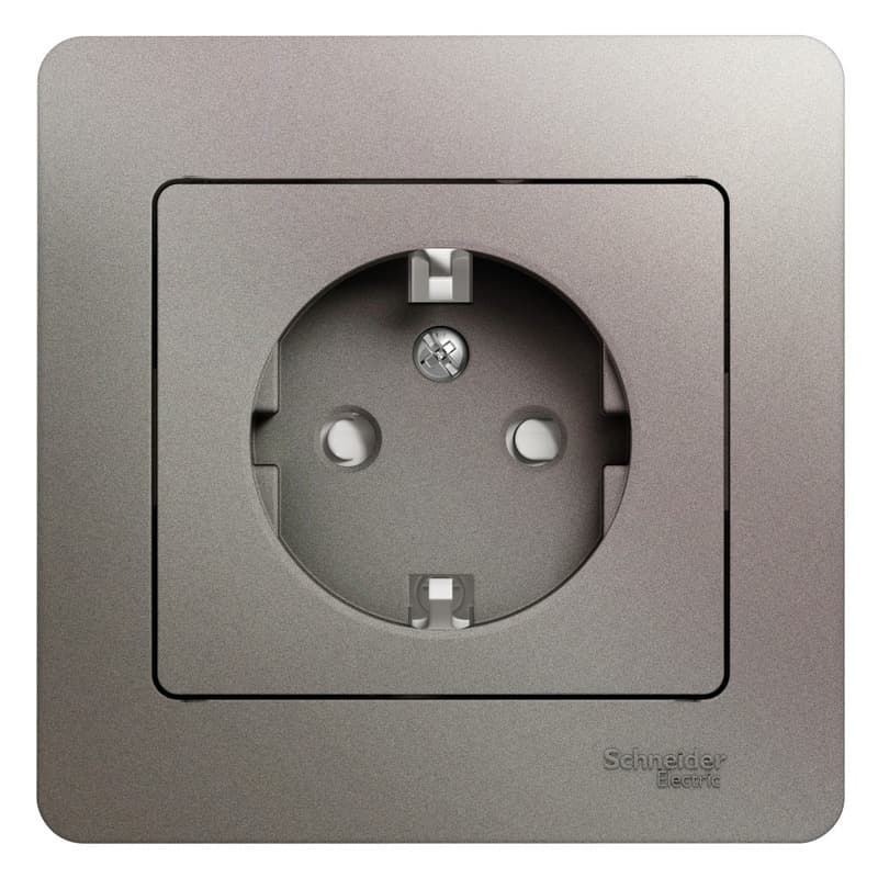 Розетка Schneider Electric Glossa цвет платина с заземлением, защитными шторками и рамкой GSL001244