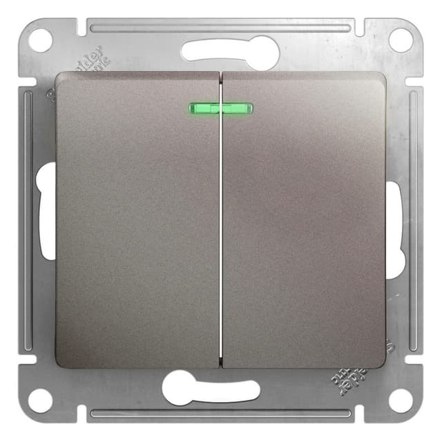 Выключатель двухклавишный с подсветкой Schneider Electric Glossa цвет платина GSL001253