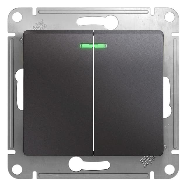 Выключатель двухклавишный с подсветкой Schneider Electric Glossa цвет графит GSL001353