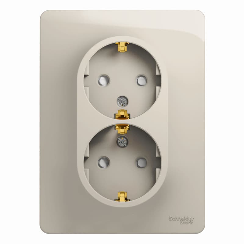 Розетка двойная с заземлением и защитными шторками Schneider Electric Glossa молочный цвет GSL000926