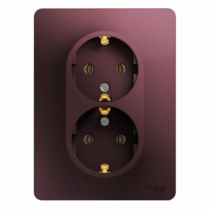 Розетка двойная с заземлением Schneider Electric Glossa баклажановый цвет GSL001124
