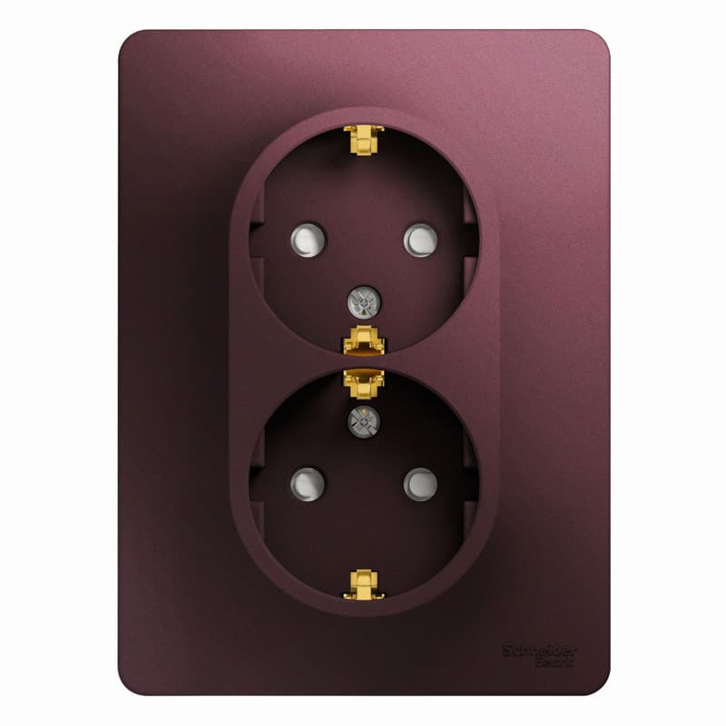 Розетка двойная с заземлением и защитными шторками Schneider Electric Glossa баклажановый цвет GSL001126