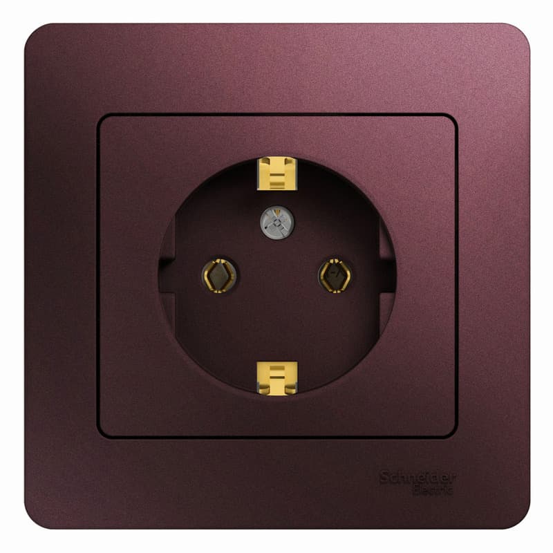 Розетка Schneider Electric Glossa баклажановый цвет с заземлением и рамкой в комплекте GSL001142