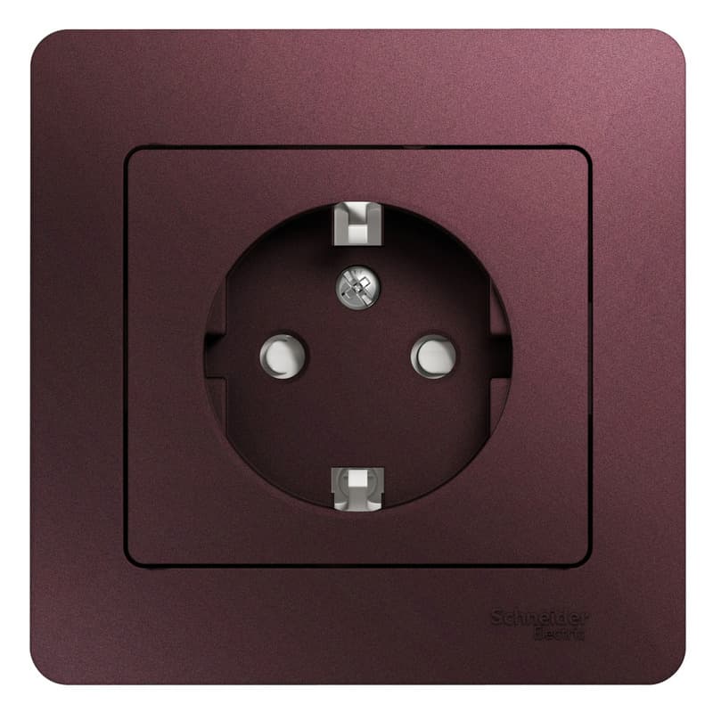 Розетка Schneider Electric Glossa баклажановый цвет с заземлением, защитными шторками и рамкой GSL001144