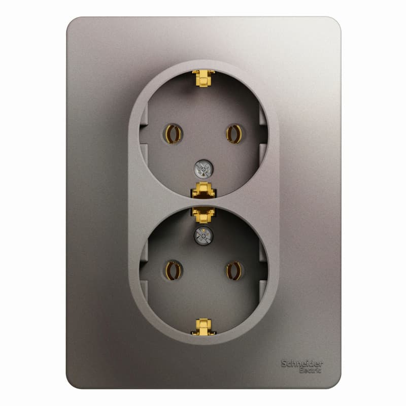 Розетка двойная с заземлением Schneider Electric Glossa цвет платина GSL001224