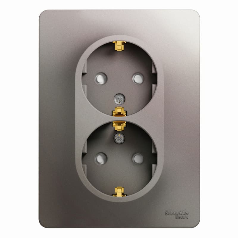 Розетка двойная с заземлением и защитными шторками Schneider Electric Glossa цвет платина GSL001226