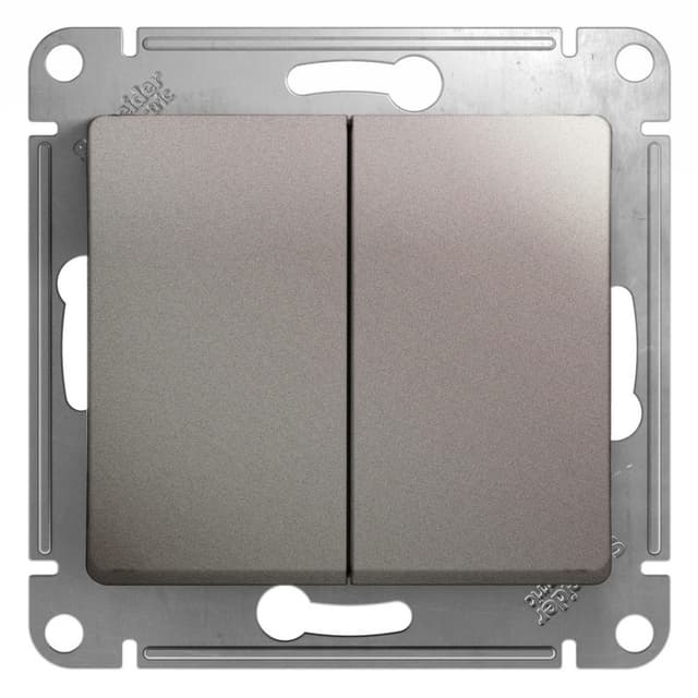 Выключатель проходной двухклавишный Schneider Electric Glossa цвет платина GSL001265