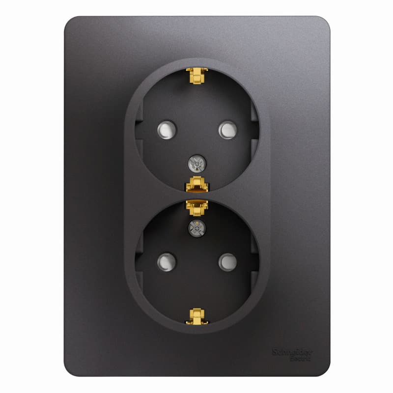 Розетка двойная с заземлением и защитными шторками Schneider Electric Glossa цвет графит GSL001326