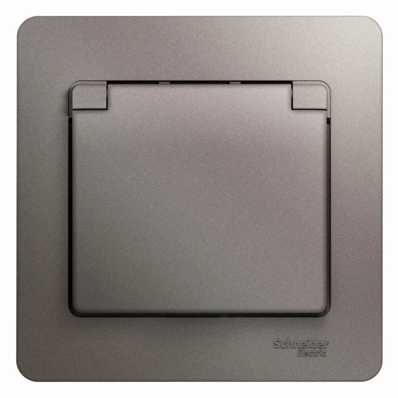Розетка Schneider Electric Glossa цвет платина с крышкой, защитными шторками и рамкой GSL001246