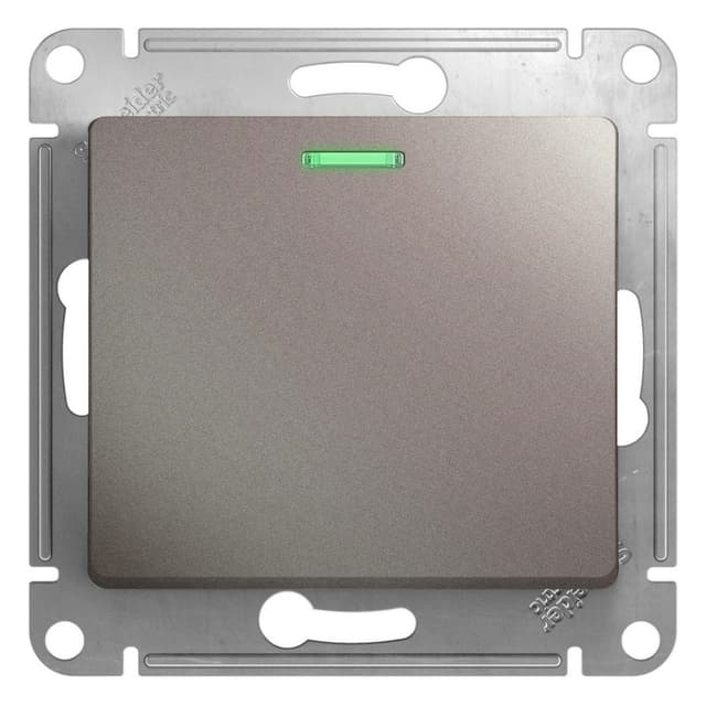 Выключатель проходной одноклавишный с подсветкой Schneider Electric Glossa цвет платина GSL001263