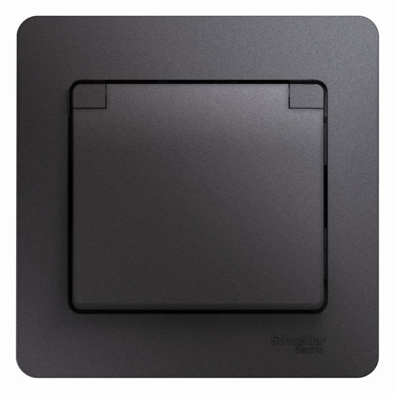 Розетка Schneider Electric Glossa цвет графит с крышкой, защитными шторками и рамкой GSL001346