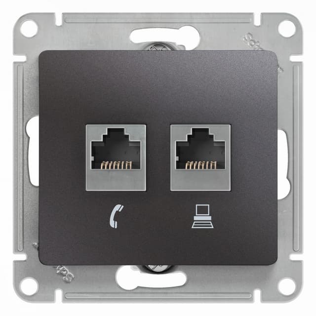 Розетка двойная Schneider Electric Glossa цвет графит телефон RJ-11 + компьютер RJ-45 GSL001385