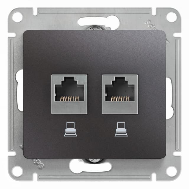 Розетка двойная компьютерная Schneider Electric Glossa цвет графит 2 порта RJ-45 GSL001385KK