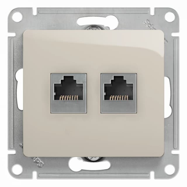 Розетка двойная Schneider Electric Glossa молочный цвет телефон RJ-11 + компьютер RJ-45 GSL000985