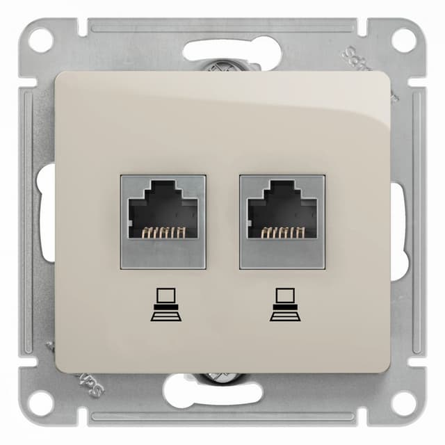 Розетка двойная компьютерная Schneider Electric Glossa молочный цвет 2 порта RJ-45 GSL000985KK