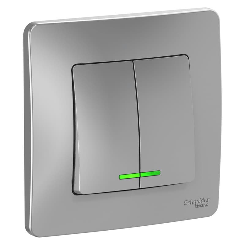 Выключатель двухклавишный с подсветкой Schneider Electric Blanca алюминий BLNVS010513