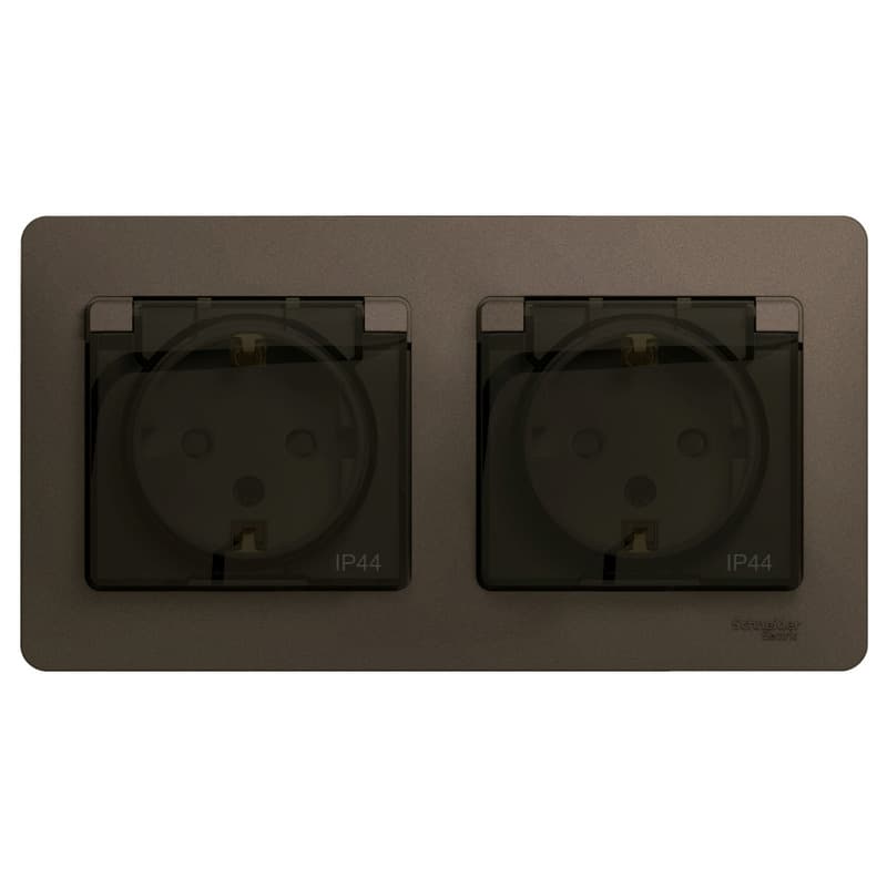 Розетка двойная Schneider Electric Glossa цвет шоколад с крышкой, шторками и рамкой GSL000847