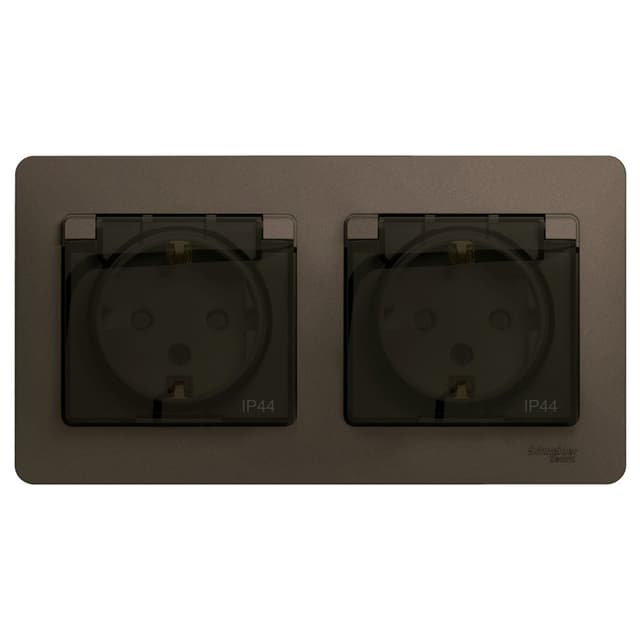Розетка двойная Schneider Electric Glossa цвет шоколад с крышкой, шторками и рамкой GSL000847