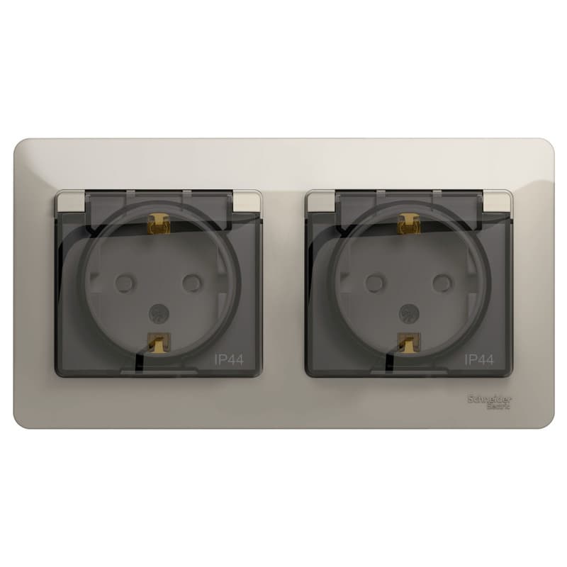 Розетка двойная Schneider Electric Glossa молочный цвет с крышкой, шторками и рамкой GSL000947