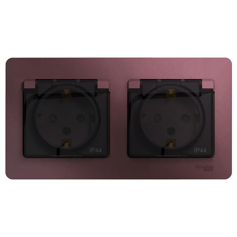 Розетка двойная Schneider Electric Glossa баклажановый цвет с крышкой, шторками и рамкой GSL001147