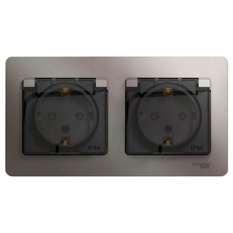 Розетка двойная Schneider Electric Glossa цвет платина с крышкой, шторками и рамкой GSL001247