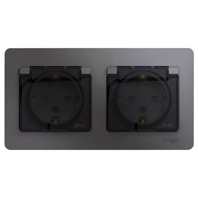 Розетка двойная Schneider Electric Glossa цвет графит с крышкой, шторками и рамкой GSL001347