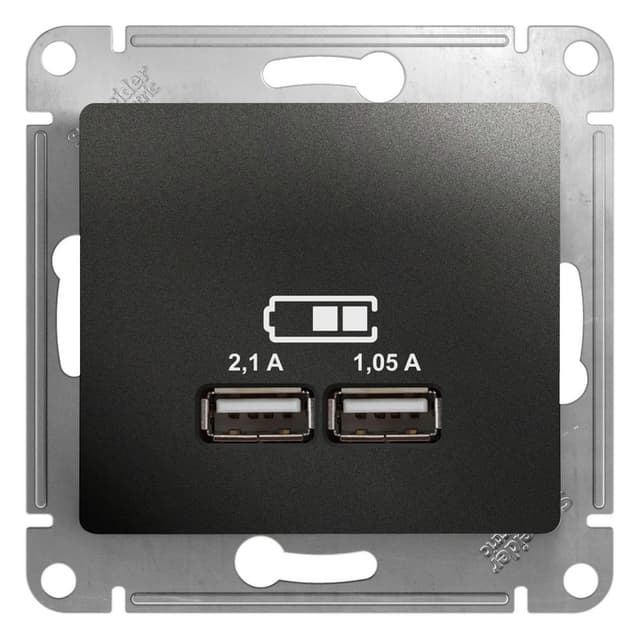 Розетка Schneider Electric Glossa антрацит с портом USB Type-A для зарядки GSL000733