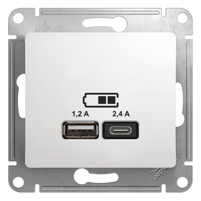 Розетка двойная USB Type-A и Type-C Systeme Electric (Schneider) Glossa, цвет белый