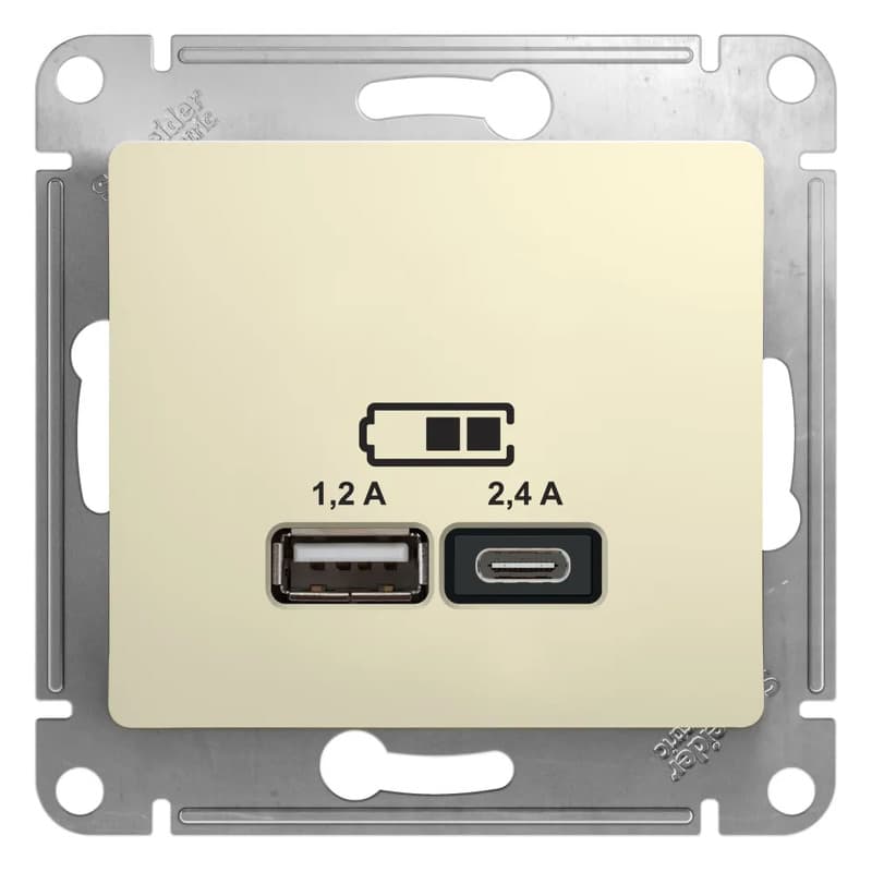Розетка двойная USB Type-A и Type-C Systeme Electric (Schneider) Glossa, цвет бежевый