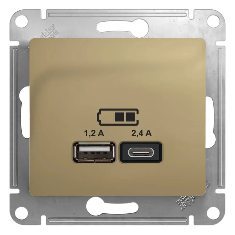 Розетка двойная USB Type-A и Type-C Systeme Electric (Schneider) Glossa, цвет титан