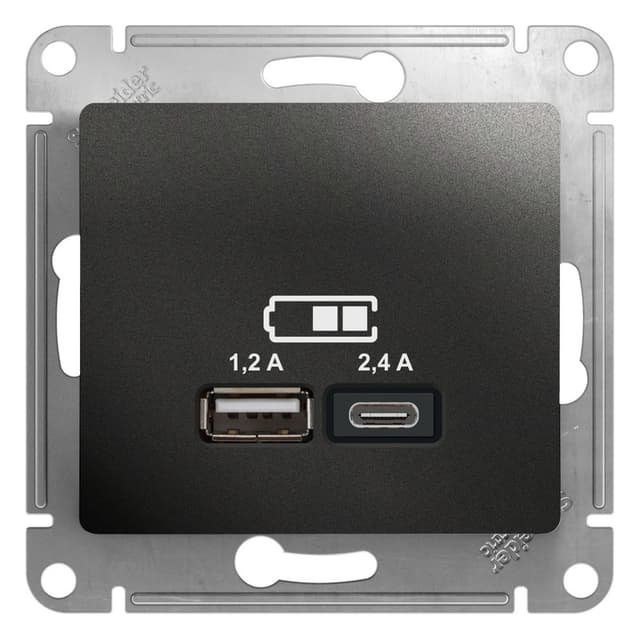 Розетка Systeme Electric Glossa антрацит с портами USB Type-A и Type-C GSL000739