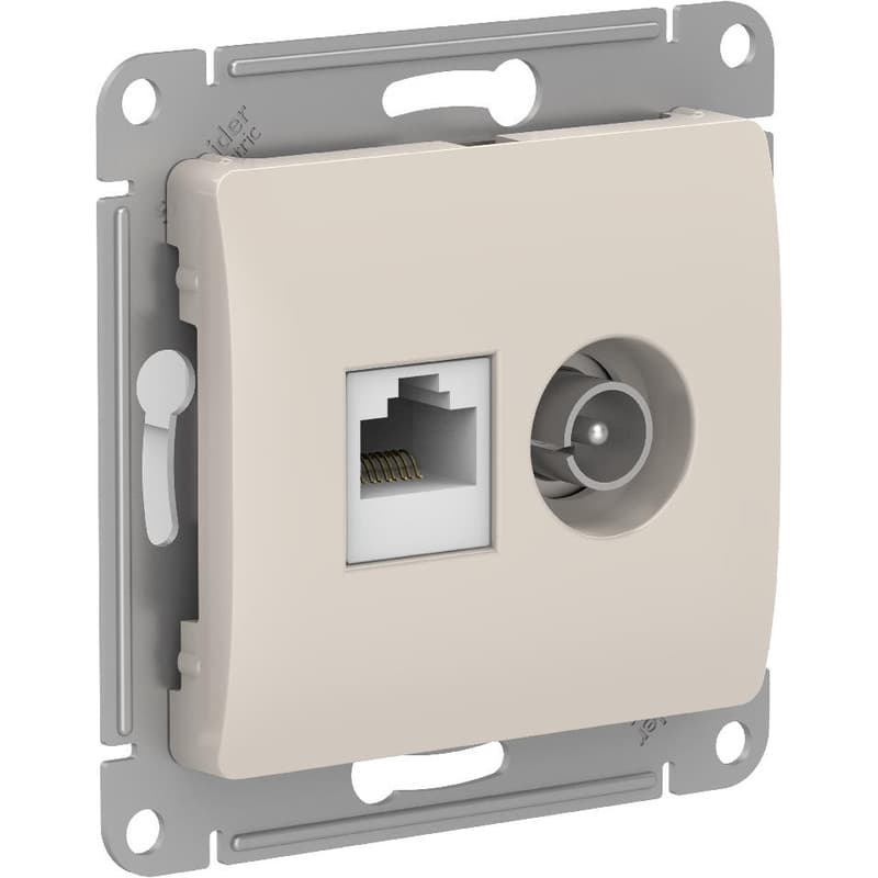 Розетка двойная Schneider Electric Glossa молочный цвет TV + компьютер RJ-45 GSL000989