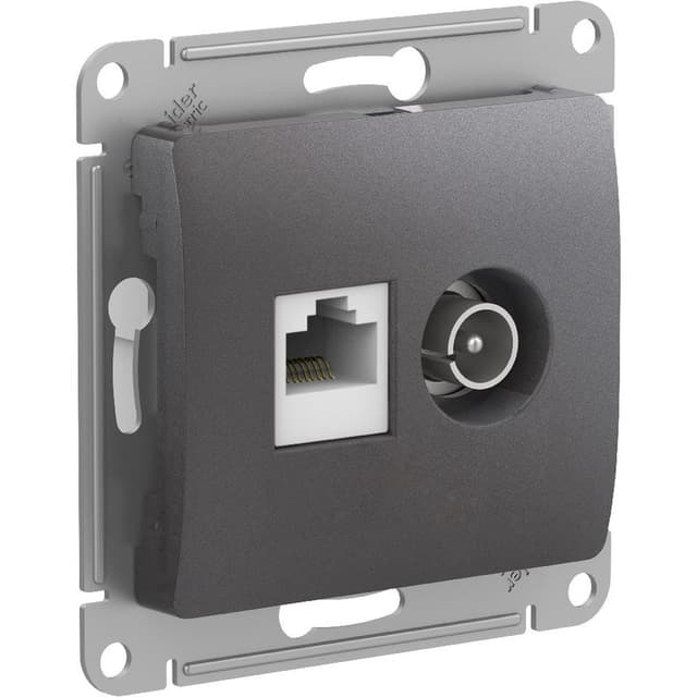 Розетка двойная Schneider Electric Glossa цвет графит TV + компьютер RJ-45 GSL001389