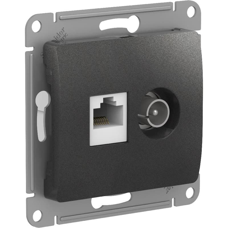 Розетка двойная Schneider Electric Glossa антрацит TV + компьютер RJ-45 GSL000789
