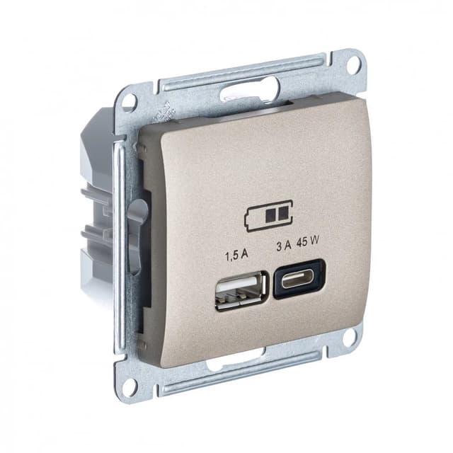 Розетка двойная USB Type-A и Type-C Systeme Electric (Schneider) Glossa, цвет титан