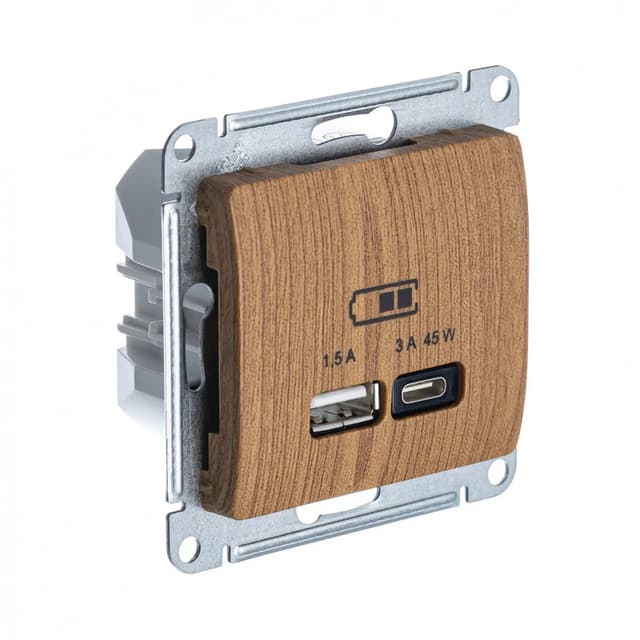 Розетка двойная USB Type-A и Type-C Systeme Electric (Schneider) Glossa, цвет дуб