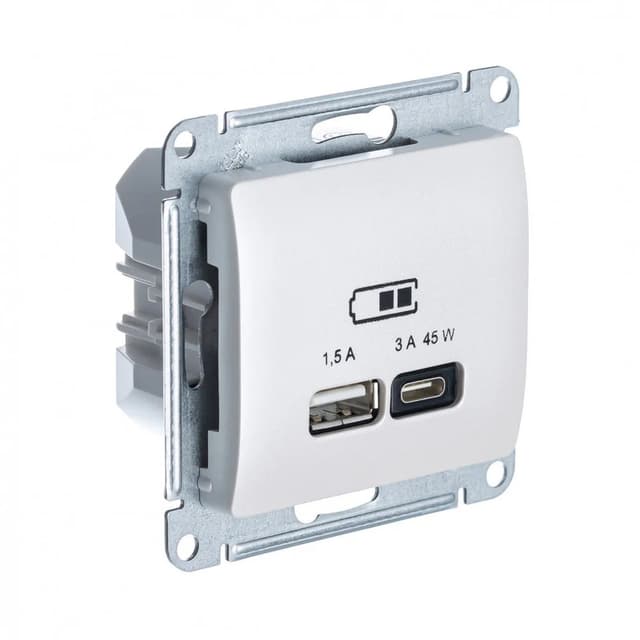 Розетка двойная USB Type-A и Type-C Systeme Electric (Schneider) Glossa, цвет перламутр