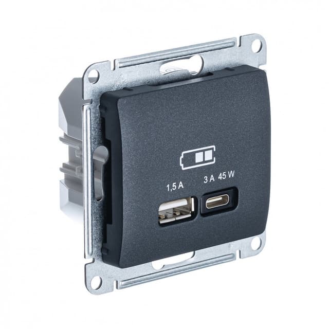 Розетка Schneider Electric Glossa антрацит с портами USB Type-A и Type-C GSL000729 для зарядки